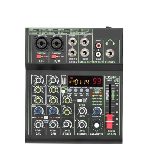DJ Mischpult, Bluetooth Audio Mixer 4 Kanäle Mischpult 99 DSP Effekte USB 48V Sound Tisch Schreibtisch DJ Mischpult, Bluetooth Audio Mixer 4 Kanäle Mischpult 99 DSP Effekte USB 48V Sound Tisch Schreibtisch von JOJIDE