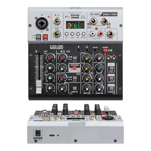 DJ Mischpult, Professioneller Aufnahme-Soundkarten-Audiomischer mit Bluetooth 5.0, 24 Bit 192 K von JOJIDE