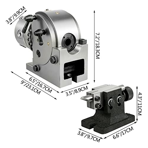 Dividing Head Precision Semi Universal BS0 BS1 4" 5" 6" Indexing Head W/Tailstock & Chuck for Drilling Milling Grinding(With 4In 3-Jaw Chuck) von JOJIDE