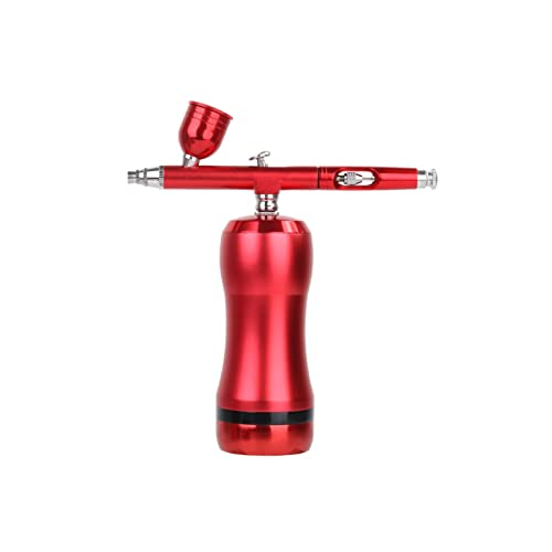 Farbsprühgerät, Easy Use Airbrush mit Kompressor Kit Schnurlose elektrische Mini High Power Dual Action Luftbürste Große Kapazität Tintenschale Spritzpistole(HB08 Red A) von JOJIDE