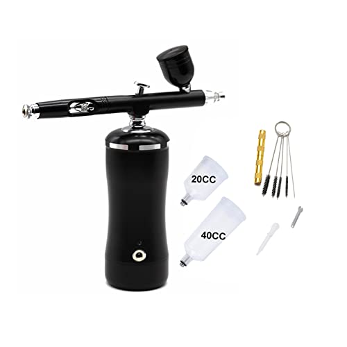 Farbsprühgerät, Mini Airbrush Compressor Smart Kit Sauerstoff Infusionsgerät Dual Action Stift Sunless Bräunung temporärer Tätowierung Sprühlack-Werkzeuge(Part D Black) von JOJIDE
