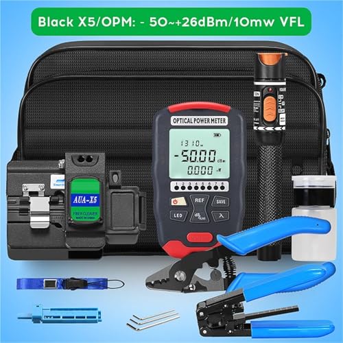 JOJIDE Netzwerk Tester, Fiber Optic Tool Kit AUA-X5 Fiber Cleaver 10Mw Visual Fault Locator FTTH Werkzeuge Fiber Power Meter Optische Tasche(-50 to 26(black)) von JOJIDE
