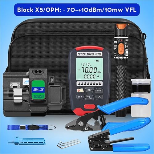 JOJIDE Netzwerk Tester, Fiber Optic Tool Kit AUA-X5 Fiber Cleaver 10Mw Visual Fault Locator FTTH Werkzeuge Fiber Power Meter Optische Tasche(-70 to 10(black)) von JOJIDE
