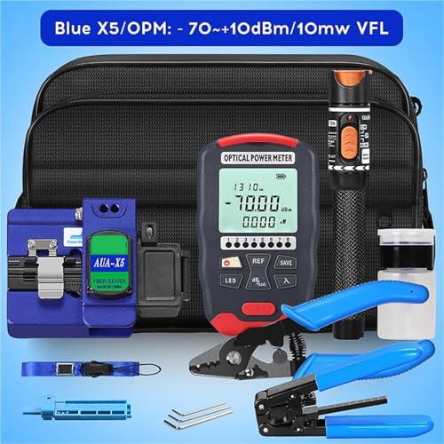 JOJIDE Netzwerk Tester, Fiber Optic Tool Kit AUA-X5 Fiber Cleaver 10Mw Visual Fault Locator FTTH Werkzeuge Fiber Power Meter Optische Tasche(-70 to 10(blue)) von JOJIDE