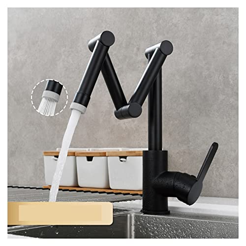 Küchenarmatur Wandmontierte, Messing Pot Füllhahn Wasserhahn Deck montiert Drei-Sektion-Verlängerung Klapper Küchenarmatur Dreifach Gelenkschwung Arm for Heiß und Kälte(2 Function Black) von JOJIDE