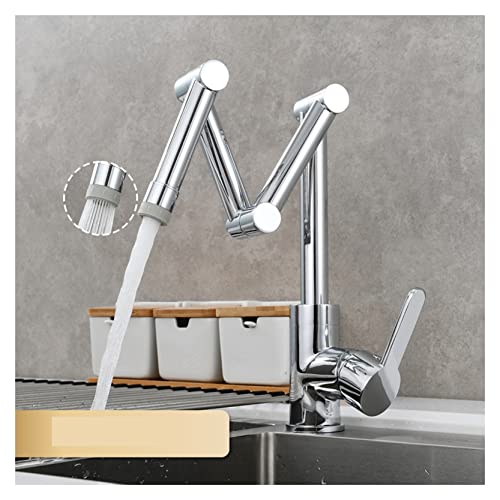 Küchenarmatur Wandmontierte, Messing Pot Füllhahn Wasserhahn Deck montiert Drei-Sektion-Verlängerung Klapper Küchenarmatur Dreifach Gelenkschwung Arm for Heiß und Kälte(2 Function Chrome) von JOJIDE