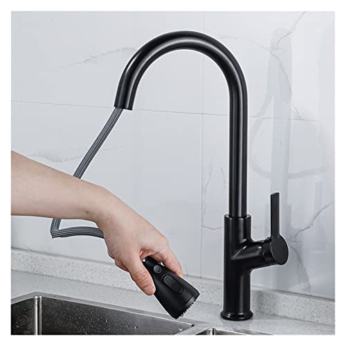 Küchenhahn Black Pull Out Küchenhahn gebürstet Gold Pull Down Küchenmischer rotierender Waschbecken Wasserhahn Mischer Tap Messing(Noir) von JOJIDE