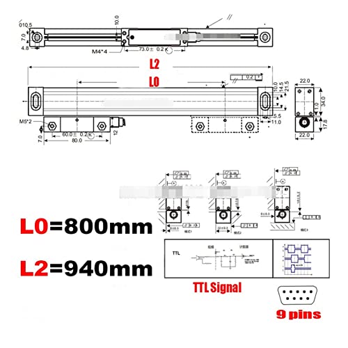 Linearencoder, Drehmaschine linearer Drehgeber 5U 5V. Maßstab Abmessungen Optischer Lineal 100 200 300 400 500 600 700 800 900 1000(L0-800mm) von JOJIDE