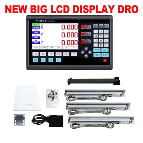 Linearencoder, Neue große LCD-Set Digital-Anzeige 3-Achsen-Kit mit 3 Stück 5U-Linearwaagen 50 bis 1000 mm for Mühlen-Drehmaschinen YH800-3(NEW BIG LCD DRO SET) von JOJIDE