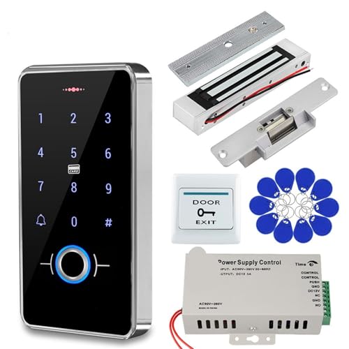 Magnetisches Türschloss IP68 Wasserdichtes Türzugangskontrollsystem, Biometrie, RFID-Tastatur, Stromversorgung, 180 kg, elektrische Magnetöffnerschlösser for Zuhause(Kit3 (Strike Lock)) von JOJIDE