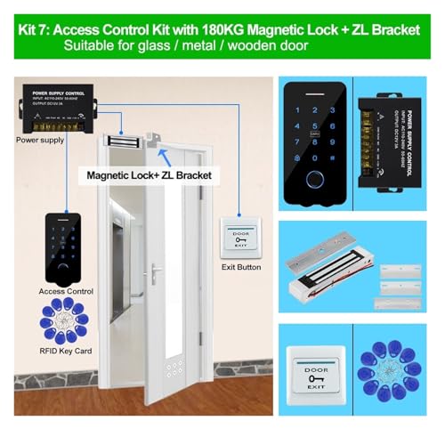 Magnetisches Türschloss Wifi Bluetooth Outdoor Access Control System Kits Wasserdichte RFID Fingerabdruck Tastatur Tür Elektrische Magnetische Türöffner Schloss(Kit7 (180KG ZL Lock)) von JOJIDE