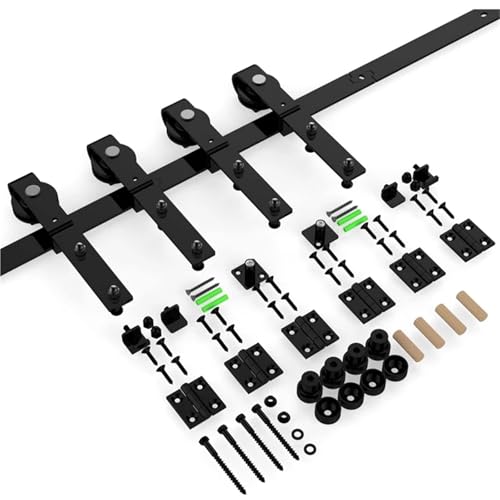 Schiebetürbeschlag, 183 cm (6,6 Fuß) Doppelfaltschiebetür-Hardware-Kit, geeignet for 4 Türen, sanftes Gleiten, leise, schwarze Schiene in J-Form von JOJIDE