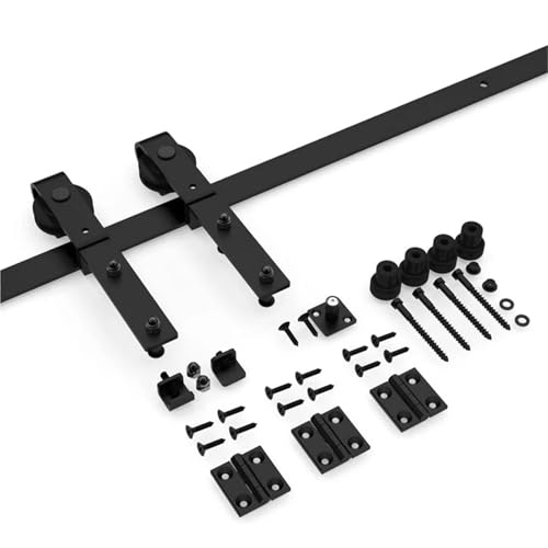 Schiebetürbeschlag, 3/3,3 Fuß Doppelfalt-Schiebetorführungssatz, Geeignet for Doppeltüren, Hochleistungs-Scheunentor-Hardware-Kit(3FT 91CM Rail Kit) von JOJIDE