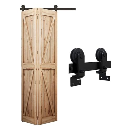 Schiebetürbeschlag, 3,3-4FT Doppelfalte for Schiebetüren Hardware-Kit for unidirektionale Scheunentore Schwarzes Schiebetür-Kit T-förmig, keine Tür(101cm 3.3FT rail kit) von JOJIDE