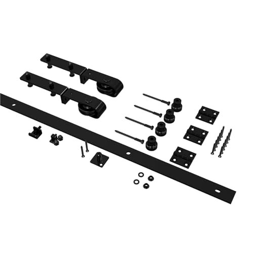 Schiebetürbeschlag, 3FT/3,3FT Bi-Folding Sliding Barn Door Hardware Kit, Heavy Duty Robuste Scheunentor Schienensatz, reibungslos und leise passen 2 Türen(3.3FT 101CM Rail Kit) von JOJIDE