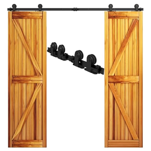Schiebetürbeschlag, 4-10 Fuß Schiebetür Barn Holztür Schrank Hardware Track Kit Track System Einheit for Doppeltür(9FT 122cm Rail Kit) von JOJIDE