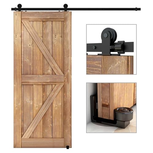 Schiebetürbeschlag, 5-6,6 Fuß Schiebetür-Hardware-Kit for Scheunentore mit verstellbaren Bodenschienen(6FT) von JOJIDE