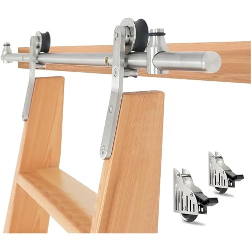 Schiebetürbeschlag, 9,9 Fuß Edelstahl-Rutschleiter-Hardware-Kit, unteres Rad mit Bremse, 300 Pfund Kapazität, Satin-Finish (ohne Leiter) von JOJIDE