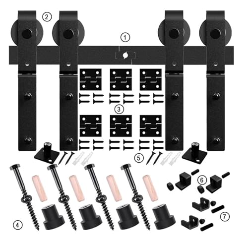 Schiebetürbeschlag, Faltbares Schiebetür-Hardware-Schienen-Kit for 4 Türen, robustes, robustes Bifold-Scheunentür-Hardware-Kit, einfach zu montieren(5FT 153CM Rail Kit) von JOJIDE