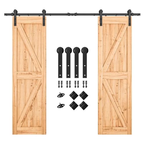 Schiebetürbeschlag, Hochleistungs-Hardware-Kit for doppelte Scheunentore, 2,4 m, sanfter und leiser Gleitbetrieb, einfache Installation mit Schritt-für-Schritt-Anleitungsstützen von JOJIDE
