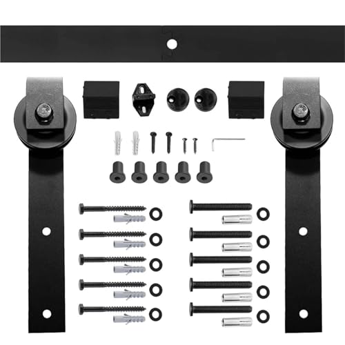 Schiebetürbeschlag, J-förmiges Schiebetür-Hardware-Kit for Scheunentore, rustikale schwarze Hängeschiene, Schrankholztür, 183 cm/200 cm, for Einzeltür(6FT (183CM)) von JOJIDE