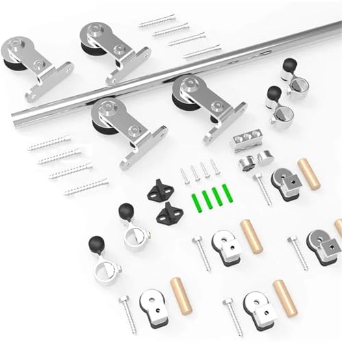 Schiebetürbeschlag, Schiebetür-Hardware-Kit for Scheunentore, 1,5–2,4m, for doppelte Holztüren, Edelstahl-Schiebetür-Schienen-Kit im T-Stil (nicht mit Tür)(7FT(213CM)) von JOJIDE