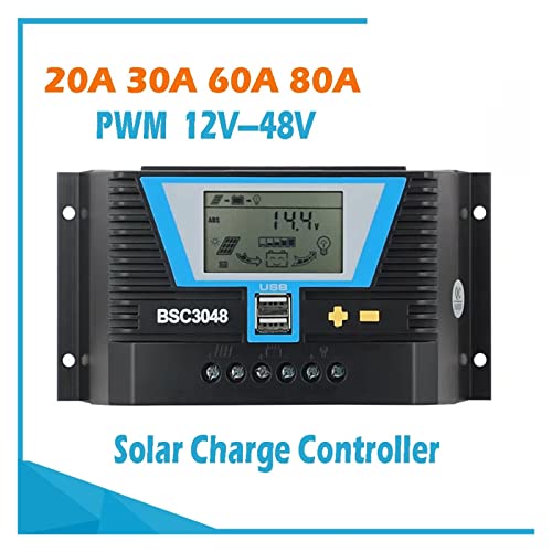 Solar Laderegler, PWM-Solarregler 20A 30A 60A 80A 12V / 24V oder 12V 24V 36V 48V Lithium-Batterie-Regler for Licht Dual Time Control und USB(BSC2024(20A)) von JOJIDE
