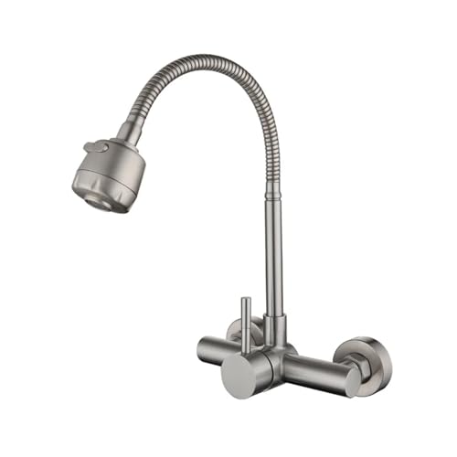 Wasserhahn Küche, 304 Edelstahl in die Wand heiß und kalt, Doppelloch-Waschbecken Universal-Rohr-Duschwasser-Dreh-Küchenarmatur Wasserhahn Küche, 304 Edelstahl in die Wand heiß und kalt, Doppelloch-Waschbecken Universal-Rohr-Duschwasser-Dreh-Küchenarmatur von JOJIDE