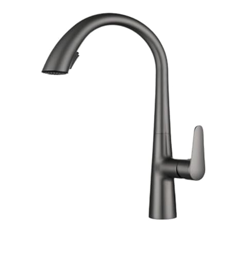 Wasserhahn Küche, Ausziehbarer Küchenarmatur, Vollkupfer, hochwertir, spritzwasserschützter Waschbecken-Wasserhahn, heiße und kalte, rotierende, versteckte Düse(Gun gray) von JOJIDE