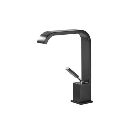 Wasserhahn Küche, Badezimmer-Waschtischarmatur, Edelstahl-Wasserfall, hohe Waschbeckenarmatur, mattschwarz-weißer Einhebelmischer(Noir) von JOJIDE
