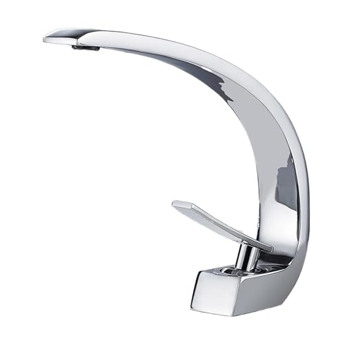 Wasserhahn Küche, Badezimmer-Wasserhahn, an Deck montierte Einhand-Waschtischarmaturen, Kalt-/Warmmischer, gebogener Waschbeckenhahn for Küchen- und Badezimmerzubehör(Orb) von JOJIDE