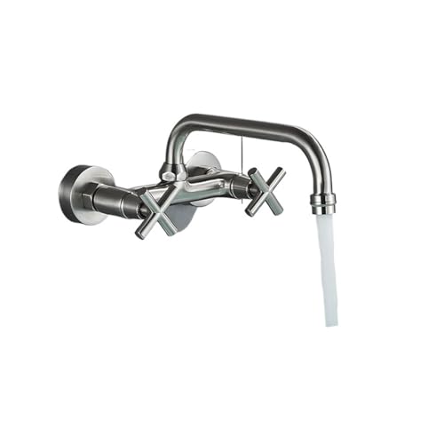 Wasserhahn Küche, Chrom-Küchenspüle-Wasserhahn, langer Auslauf, drehbarer Daul-Griff, Kalt-/Warmwassermischer, Waschwannenkran(Brush Nickel) von JOJIDE