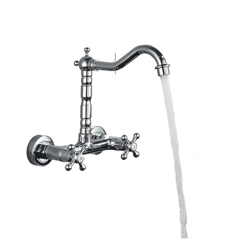 Wasserhahn Küche, Chrom-Küchenspüle-Wasserhahn, langer Auslauf, drehbarer Daul-Griff, Kalt-/Warmwassermischer, Waschwannenkran(C B) von JOJIDE