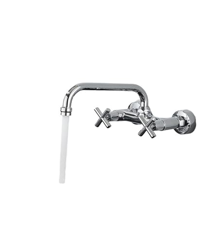 Wasserhahn Küche, Chrom-Küchenspüle-Wasserhahn, langer Auslauf, drehbarer Daul-Griff, Kalt-/Warmwassermischer, Waschwannenkran(Chrome-24cm) von JOJIDE