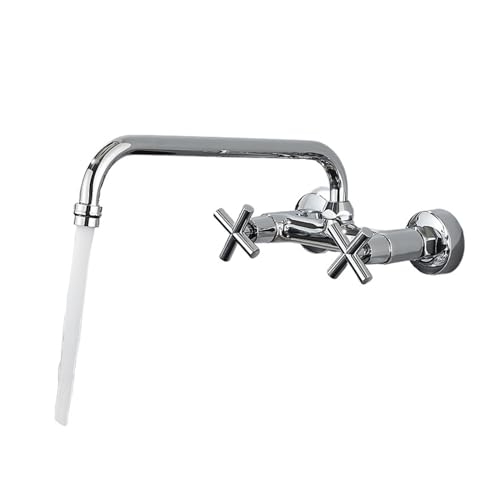 Wasserhahn Küche, Chrom-Küchenspüle-Wasserhahn, langer Auslauf, drehbarer Daul-Griff, Kalt-/Warmwassermischer, Waschwannenkran(Chrome-31.5cm) von JOJIDE