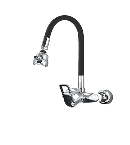 Wasserhahn Küche, Chrom-Küchenspüle-Wasserhahn, universeller schwarzer Schlauch, Multi-Mode-Auslauf, Wandmontage, Kalt-Warmwasser-Mischer, Küchen-Waschtischarmatur(C B) von JOJIDE