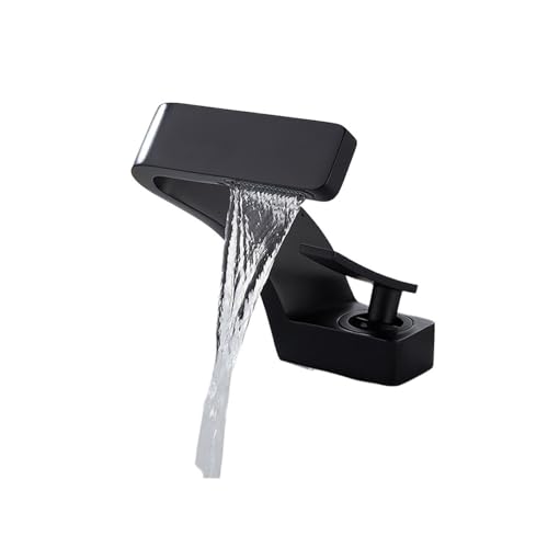 Wasserhahn Küche, Chrom-weißer Waschbecken-Wasserhahn, an Deck montierter Wasserfall-Waschbecken-Mischbatterie, Einhebelmischer for heißes und kaltes Wasser(Noir) von JOJIDE