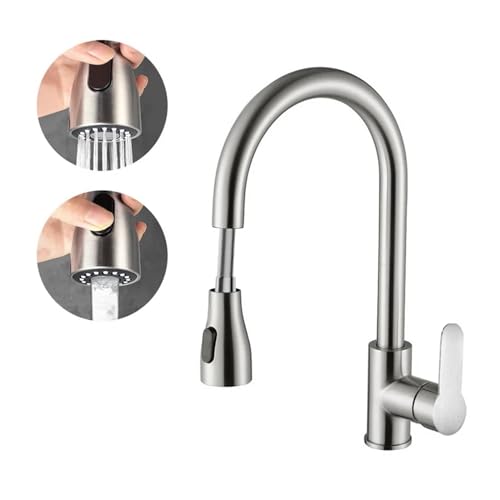 Wasserhahn Küche, Edelstahl-Küchenarmatur, Einloch-Küchenspüle mit herausziehbarem Auslauf, kalt-heißer, spritzwassergeschützter Zweizweck-Wasserhahn(Dual function 02) von JOJIDE