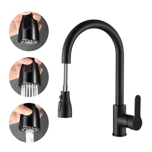 Wasserhahn Küche, Edelstahl-Küchenarmatur, Einloch-Küchenspüle mit herausziehbarem Auslauf, kalt-heißer, spritzwassergeschützter Zweizweck-Wasserhahn(One click stop 01) von JOJIDE