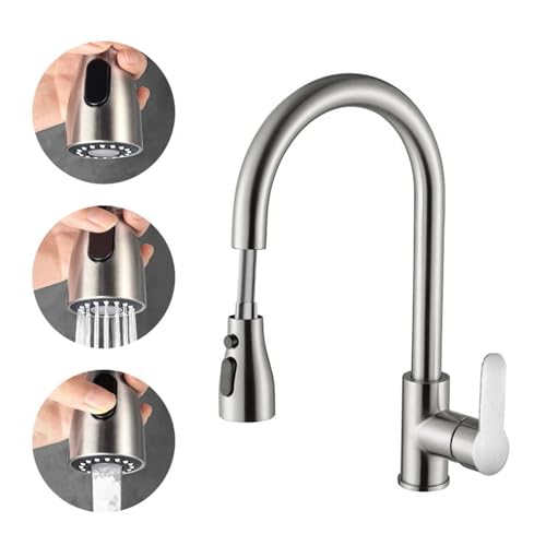 Wasserhahn Küche, Edelstahl-Küchenarmatur, Einloch-Küchenspüle mit herausziehbarem Auslauf, kalt-heißer, spritzwassergeschützter Zweizweck-Wasserhahn(One click stop 02) von JOJIDE