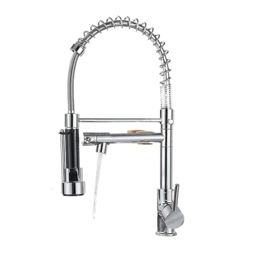 Wasserhahn Küche, Feder-Pull-Down-Küchenspüle-Wasserhahn, 360-Grad-Rotationsstrahl-Sprühdüse, Küchenspüle, heiße Kaltwasserhähne, Heiß- und Kaltwassermischer(Electroplated) von JOJIDE