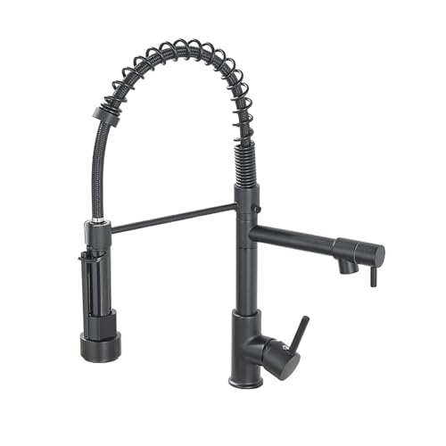 Wasserhahn Küche, Feder-Pull-Down-Küchenspüle-Wasserhahn, 360-Grad-Rotationsstrahl-Sprühdüse, Küchenspüle, heiße Kaltwasserhähne, Heiß- und Kaltwassermischer(Noir) von JOJIDE