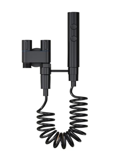 Wasserhahn Küche, Hygienische Dusche for Badezimmer, WC, Bidet-Duschkopf, Doppelauslass-Winkelventil, eins in zwei Wasserreinigungssprüher(Noir) von JOJIDE