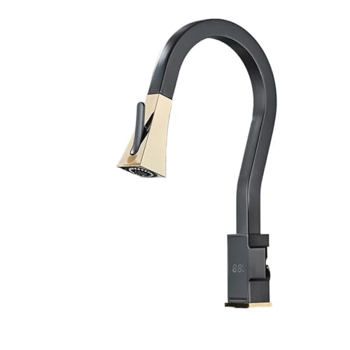 Wasserhahn Küche, Küchenarmatur mit Digitalanzeige, gebürstet, 4 Funktionen, Einhebelmischer, herausziehbare Küchenspüle, Warm- und Kaltwasserhähne(Black Gold 2 Ways) von JOJIDE