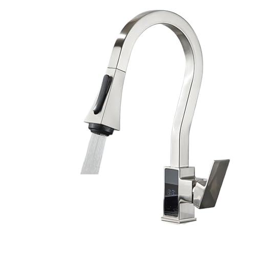 Wasserhahn Küche, Küchenarmatur mit Digitalanzeige, gebürstet, 4 Funktionen, Einhebelmischer, herausziehbare Küchenspüle, Warm- und Kaltwasserhähne(Brushed 4 Ways) von JOJIDE