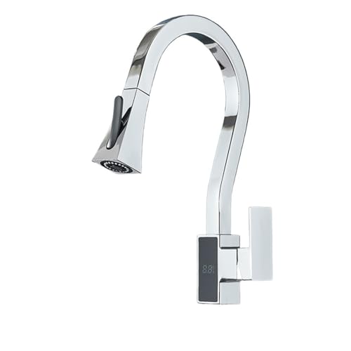 Wasserhahn Küche, Küchenarmatur mit Digitalanzeige, gebürstet, 4 Funktionen, Einhebelmischer, herausziehbare Küchenspüle, Warm- und Kaltwasserhähne(Chrome 2 Ways) von JOJIDE