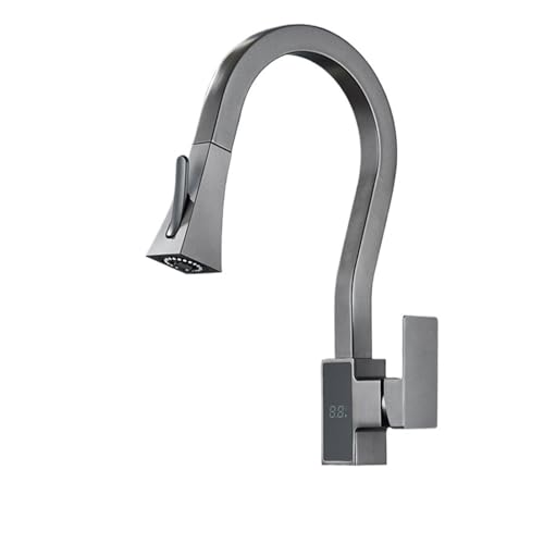 Wasserhahn Küche, Küchenarmatur mit Digitalanzeige, gebürstet, 4 Funktionen, Einhebelmischer, herausziehbare Küchenspüle, Warm- und Kaltwasserhähne(Gun Gray 2 Ways) von JOJIDE