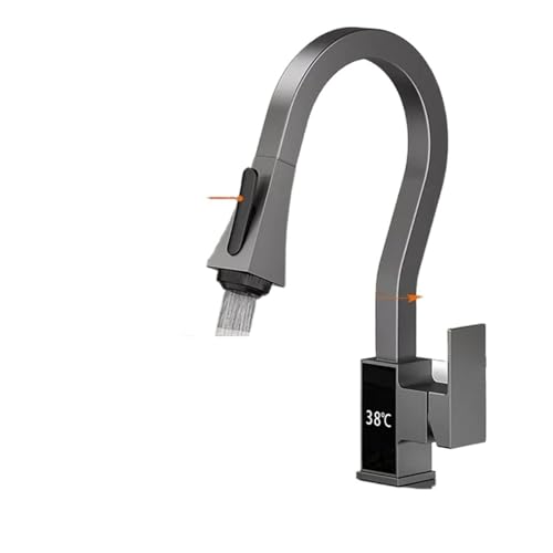 Wasserhahn Küche, Küchenarmatur mit Digitalanzeige, gebürstet, 4 Funktionen, Einhebelmischer, herausziehbare Küchenspüle, Warm- und Kaltwasserhähne(Gun Gray 4 Ways) von JOJIDE