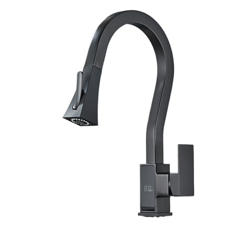 Wasserhahn Küche, Küchenarmatur mit Digitalanzeige, gebürstet, 4 Funktionen, Einhebelmischer, herausziehbare Küchenspüle, Warm- und Kaltwasserhähne(Matte Black 2 Ways) von JOJIDE