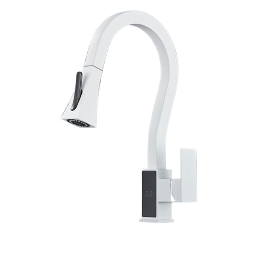 Wasserhahn Küche, Küchenarmatur mit Digitalanzeige, gebürstet, 4 Funktionen, Einhebelmischer, herausziehbare Küchenspüle, Warm- und Kaltwasserhähne(White 2 Ways) von JOJIDE
